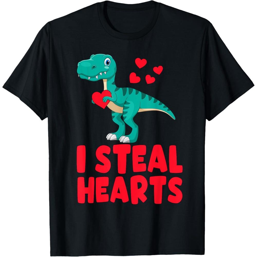 Valentines Day Shirt Boys Girls Dino Valentines Boy I Steal Hearts T-Shirt L чёрный