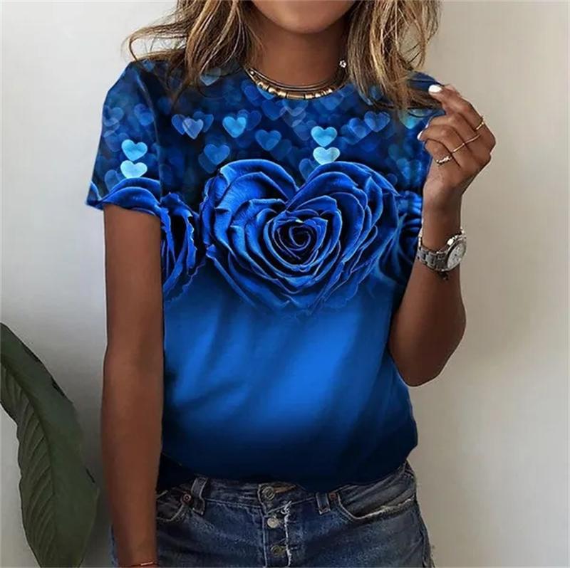 Summer Women's T-shirt Fashion Short Sleeve Tops 3D Floral Printed O-neck Casual T Shirt For Women's Y2k Clothes Loose Tees Tops