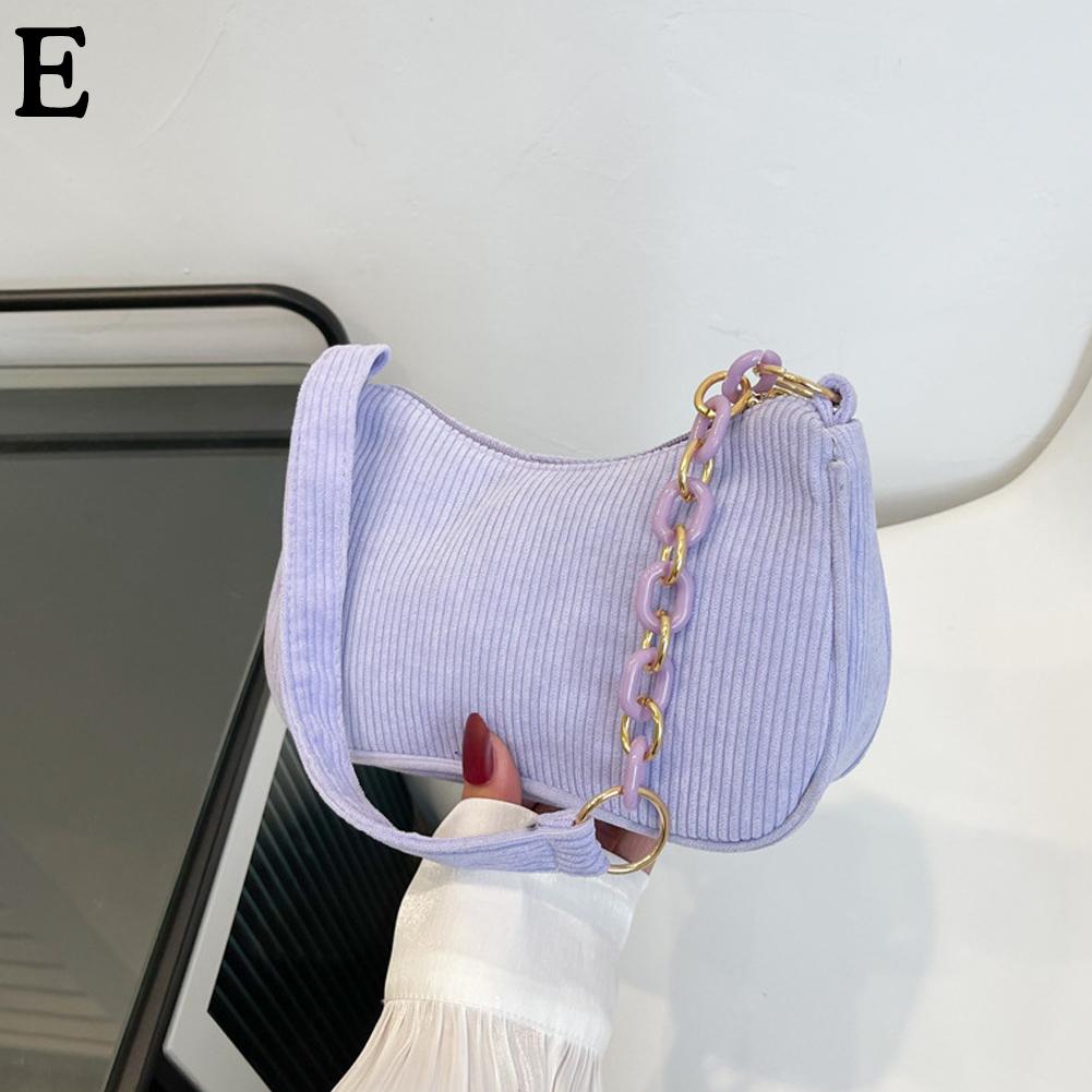 New Arrivals for Spring Fashion Vintage Women's Handbags Corduroy Underarm Bag Casual Shoulder Bags Solid Color Zipper Handbag