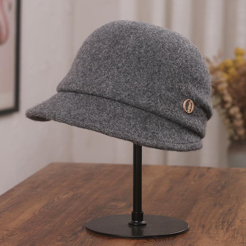 

Простая и элегантная шляпа-цилиндр женская осенне-зимняя шерстяная шерстяная кепка с буквой, британский ретро, универсальный берет, женский тренд Adult (56-58cm) темно-серого
