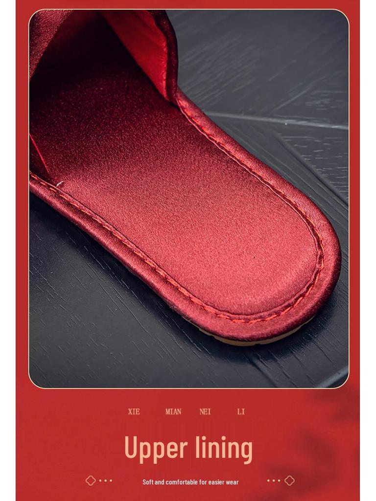 Auspicious Red Wedding Slippers Set for Bride & Groom - Spring/Summer Collection