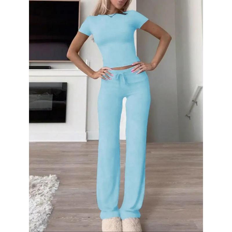 Ensemble Short à Manches Courtes Décontracté pour Femme et Pantalon Long pour Yoga, Sport, Vêtement d'Intérieur