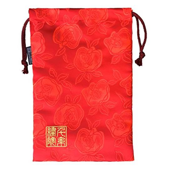 Senshishuin Nishijin Brocade Drawstring Bag Rose Large (Lined) Romantic/Red,
