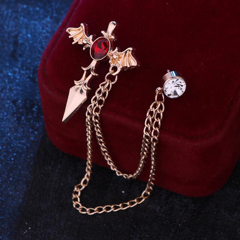 Korean Cross Rhinestone Brooch for Women and Men Tassel Chain Badge Shirt Collar Pins Badge Fashion Jewelry Accessory