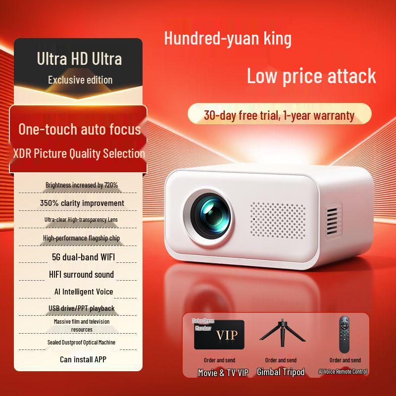 2025 Ultra HD Projector for Bedroom & Dorm - Mobile Screen Mirroring for Home Theater Use