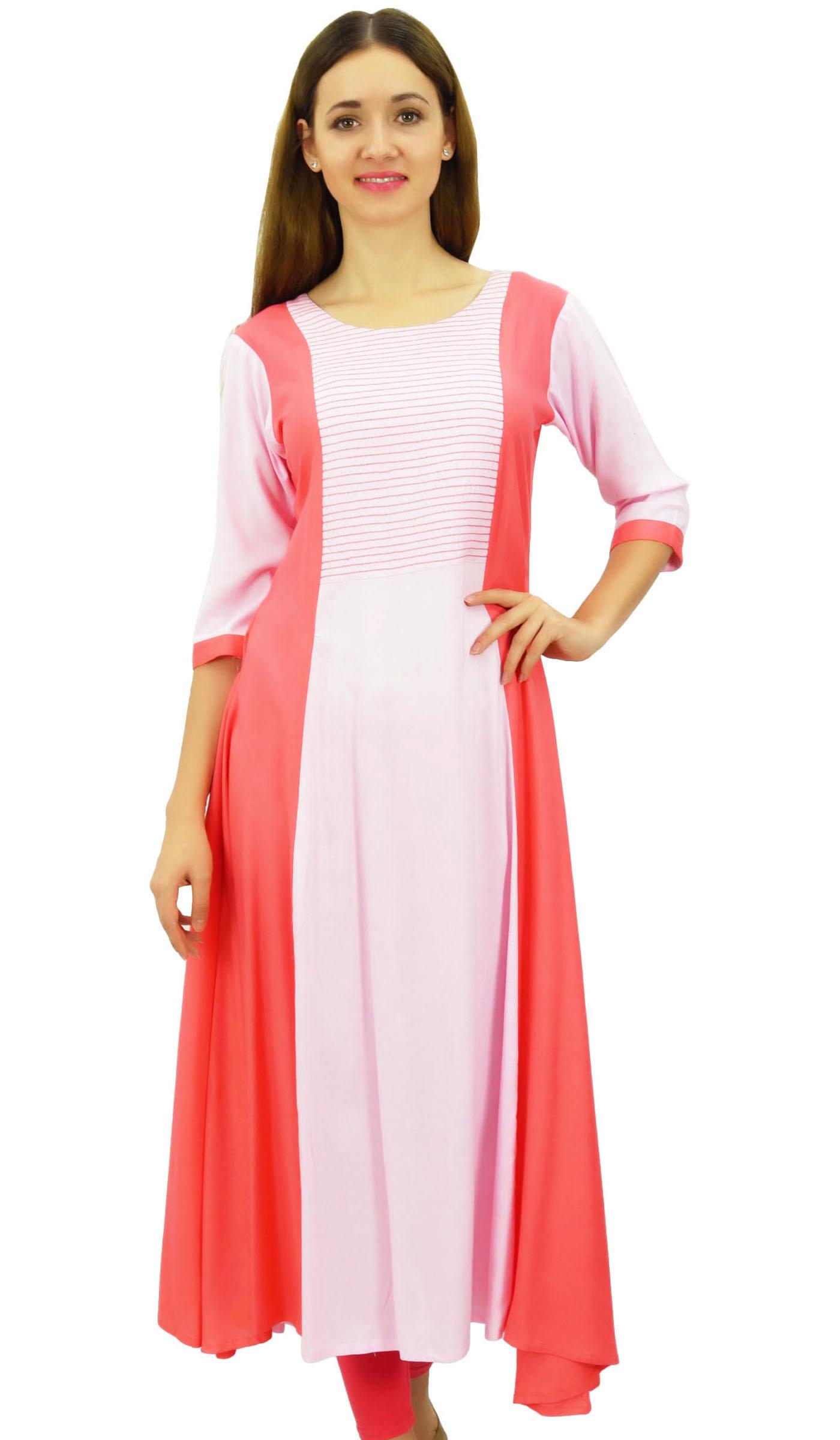 

Bimba Women s Casual A-Line Pintuck Rayon Kurti Long Kurta Casual Wear Tunic 24 персиковий