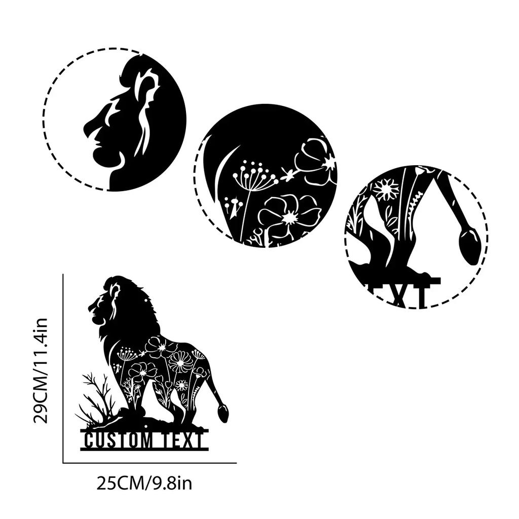 Metal Wall Art King Lion Wild Animal Home Decor Floral Gift for Men