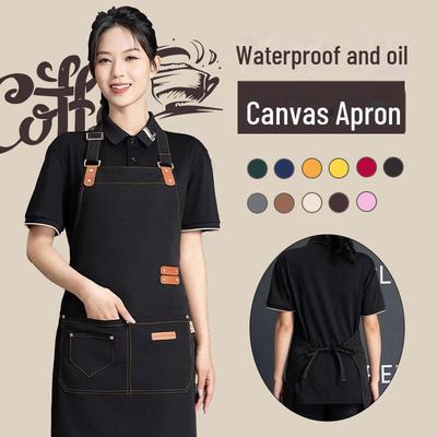Waterproof Canvas Apron with Embroidered Logo for Women In Milk Tea, Coffee, and Catering Industries