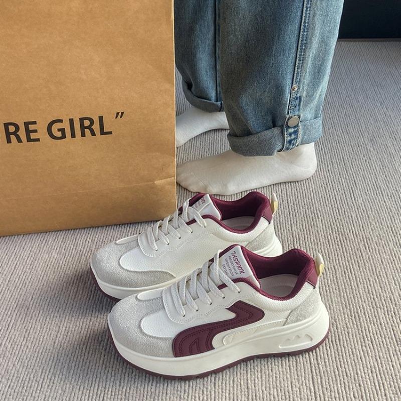 Color matching heightening shoes spring new college style daily casual little white shoes platform lace-up sports shoes