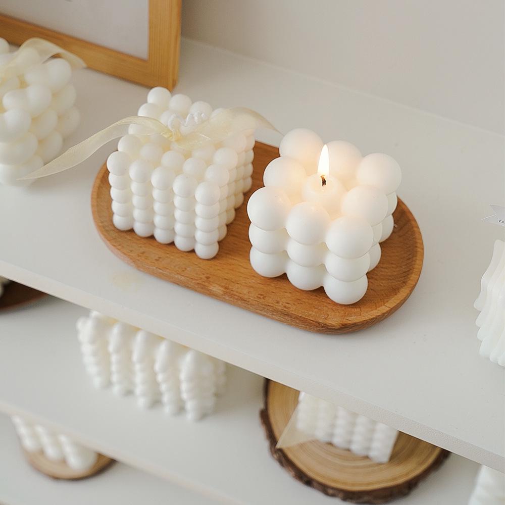 White Geometric Rubik's Cube Scented Candle: Creative Home Aroma Gift & Handmade Ornament