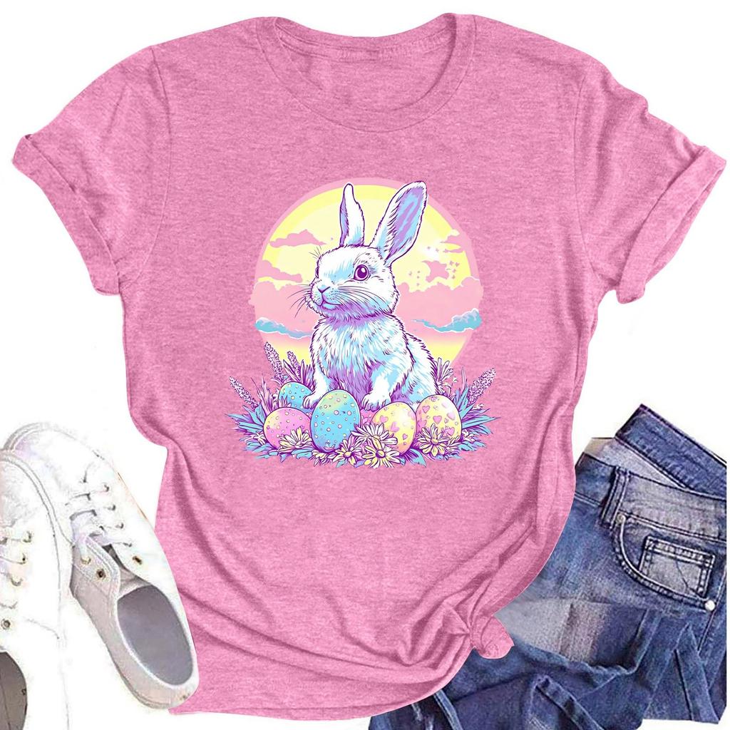 Dámské ležérní denní tričko s kulatým výstřihem a potiskem, top s krátkým rukávem s nápisem