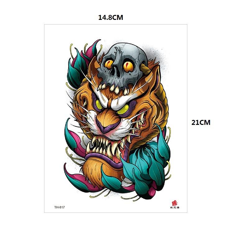 Vzor zvířete tygr vlk květina paže polovina paže vodní transfer vodotětná tetovací samolepka simulační tetování