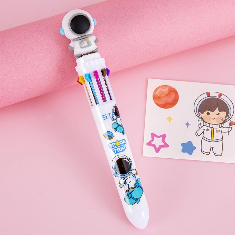 5Pcs Cute Astronaut Ten-color Pen Colored Ballpoint Pen, Student June 1st End Christmas Prize Gift