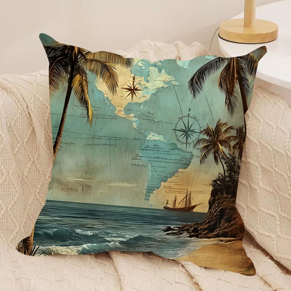 The Retro Age Of Navigation Cushion Cover Silky Short Plush Invisible Zipper Dustproof Sofa Pillow Case For Home Decor
