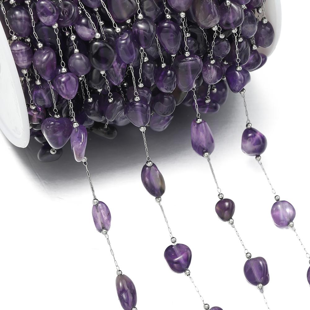 

1Meter/Pack Stainless Steel Natural Stone Round Shape Beads Chains for DIY Necklace Bracelets Jewelry Making Accessories 1Meter