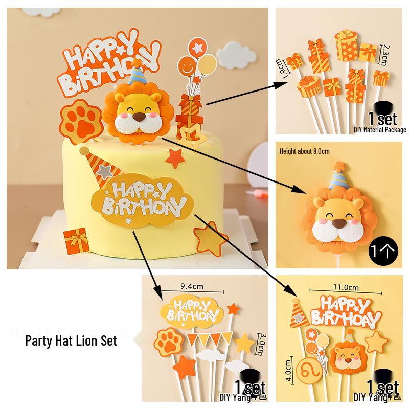 Leo Birthday Hat & Cake Topper Figurine Decoration Set