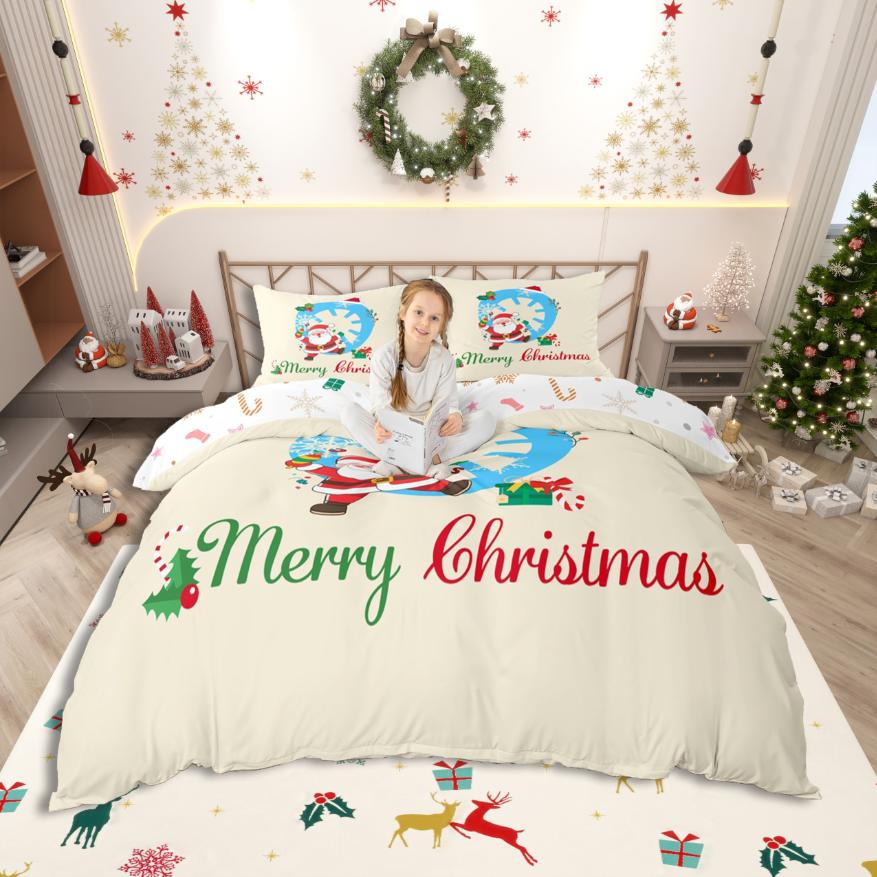 Homewish Personalized Letter S Duvet Cover SetXmas Monogrammed Theme Bedding SetKawaii Santa Claus Bed Set For Girl Teens