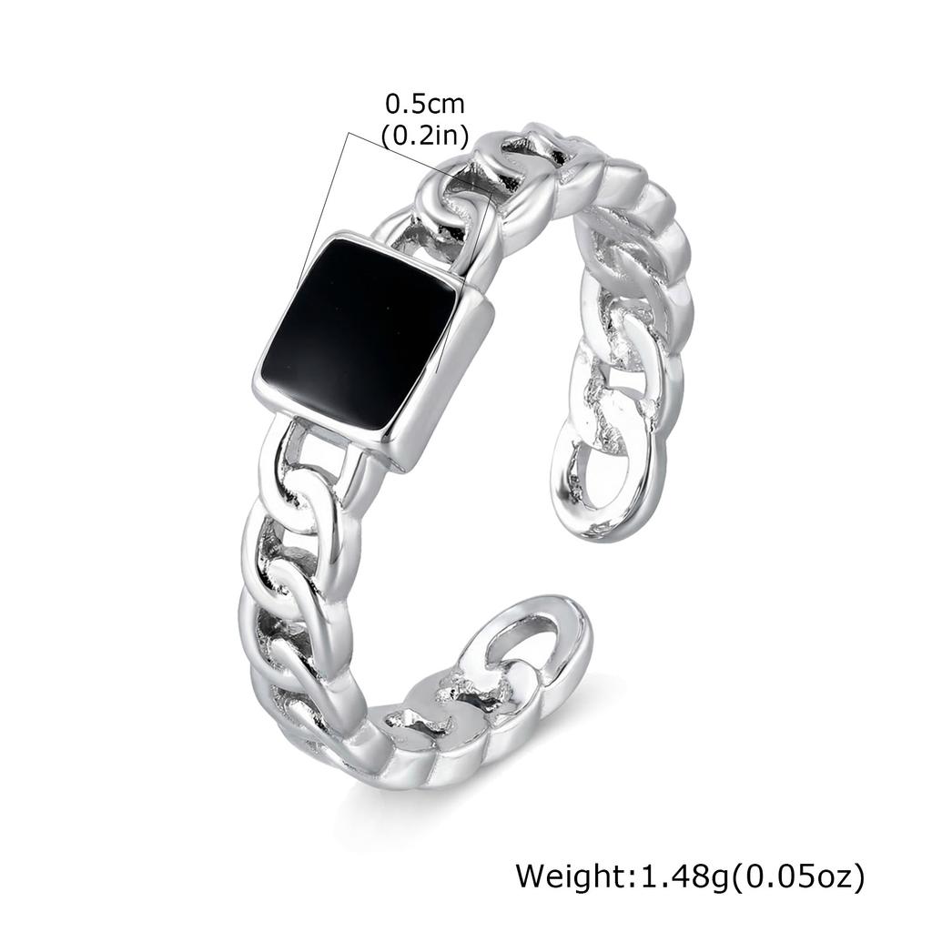 Men's Metal Open Ring,Black Square Enamel Chain Ring,Hip Hop Punk Jewelry Gift
