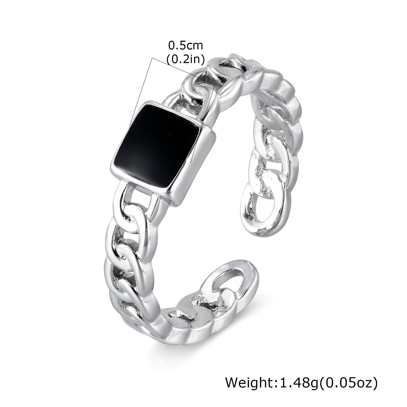 

Men s Metal Open Ring,Black Square Enamel Chain Ring,Hip Hop Punk Jewelry Gift