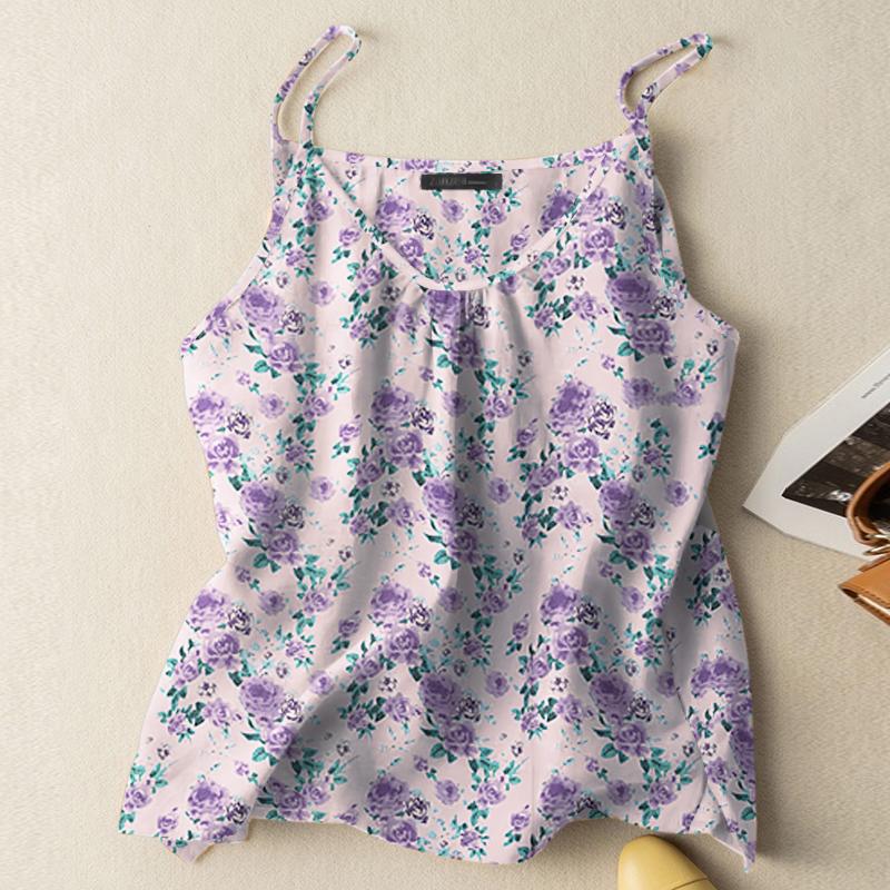 

ZANZEA Женские свободные топы без рукавов с цветочным принтом 2XL фиолетовый