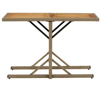 Garden Table Beige Solid Acacia Wood and Poly Rattan