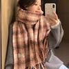 Korean version of imitation cashmere plaid scarf women's autumn and winter thickened warm scarf student versatile scarf live broadcast explosion
