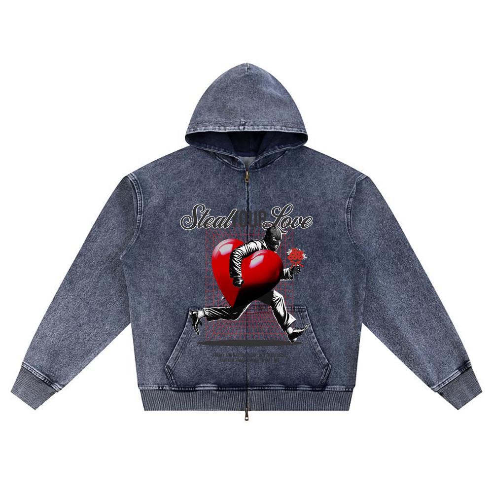 

Худи на молнии из вязаного денима с принтом DTG Steal Your Love Brother XL темно-синий