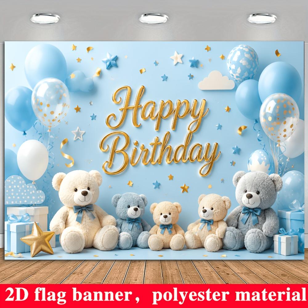 Teddy bear-themed birthday celebration background, suitable for family gatherings and party decorations