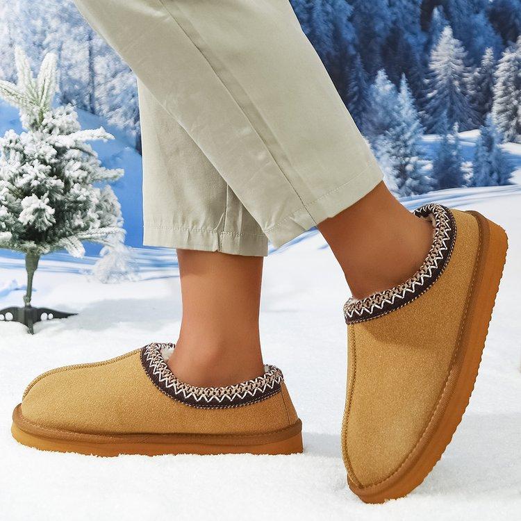 Frosted Leather, the Same Snow Boots, Men's Fur Integrated Cotton Shoes, One Pedal, Ethnic Style Wool Frosted Leather Flat-bottomed Slippers