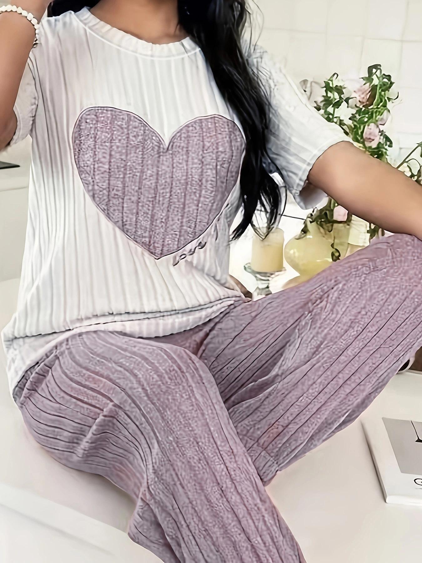 

Four Season Style Love European and American Soft and Skin Friendly Comfortable Home Clothes, Long and Short Two-piece Set Pajamas S