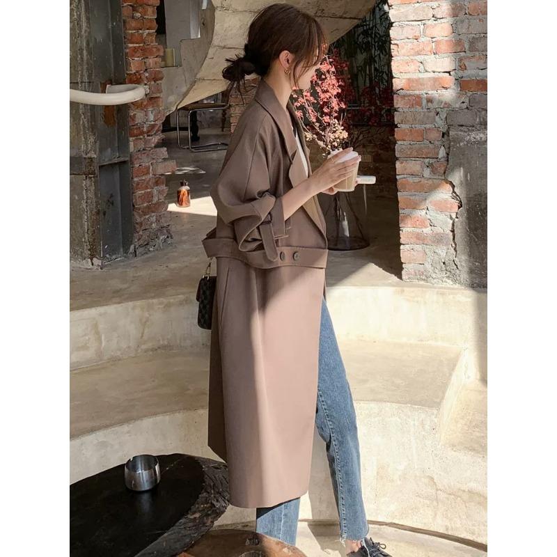 Versatile Khaki Windbreaker Women's Spring and Autumn New Casual Temperament British Jacket Top