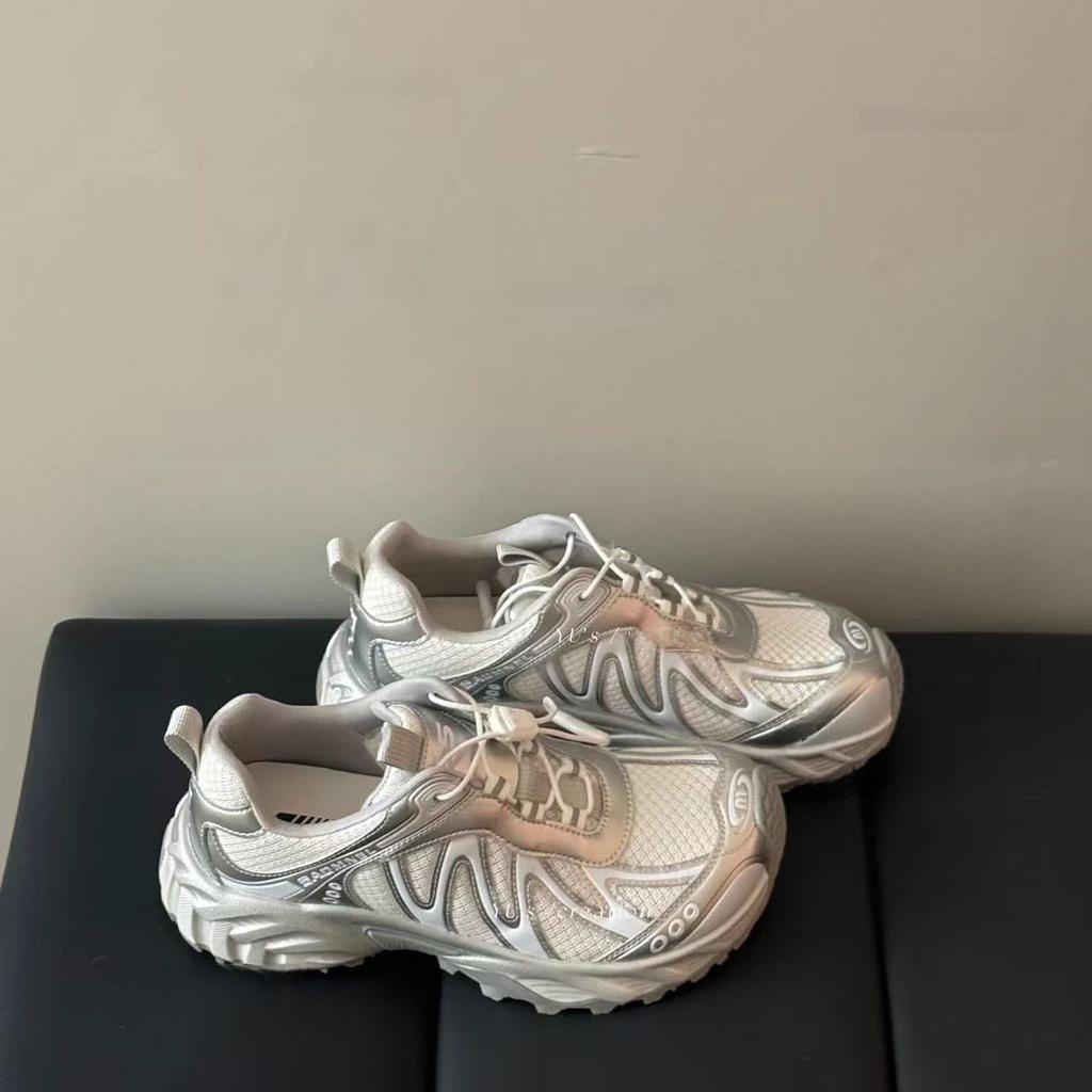 Aerobic plan crooked head dad shoes girl 2025 new fashion versatile mesh breathable hiking outdoor casual shoes