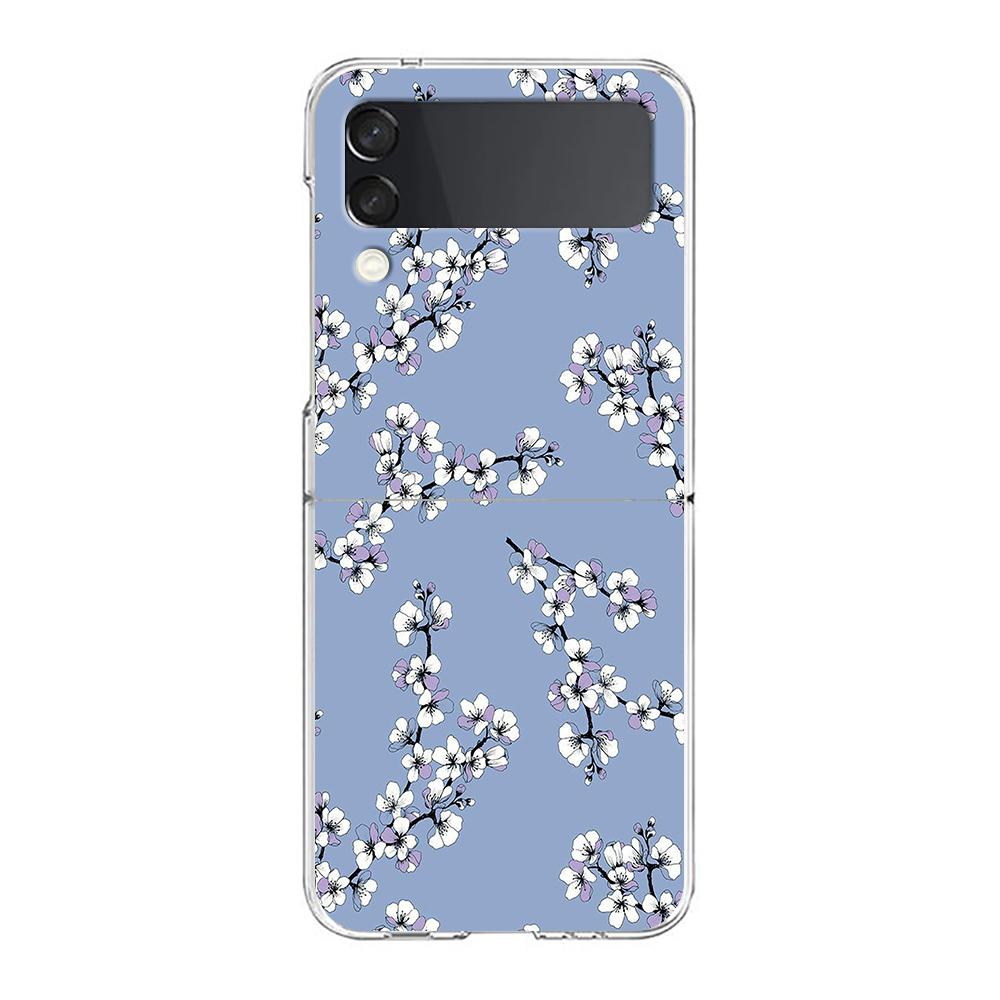 Phone Case For Samsung Galaxy Z Flip 3 4 5 Transparent Fold High Hard PC Shell For Galaxy Z Flip 3 5 Clear Cover Flower 12
