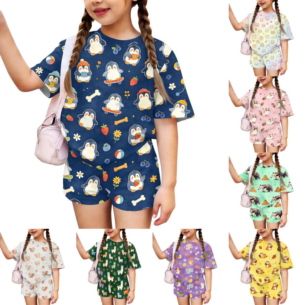 Kids Casual Short Sleeve Shirt and Shorts Set Animal Print Lightweight Soft Fabric Comfortable Fit Summer Outfit for Boys and Girls