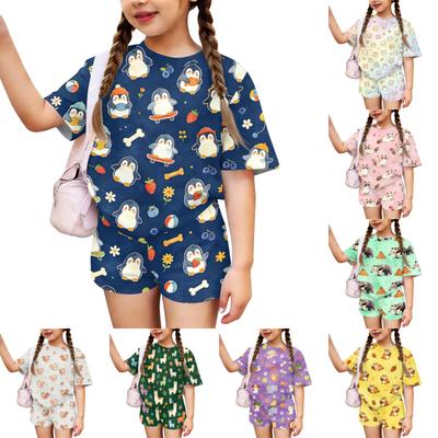 Kids Casual Short Sleeve Shirt and Shorts Set Animal Print Lightweight Soft Fabric Comfortable Fit Summer Outfit for Boys and Girls