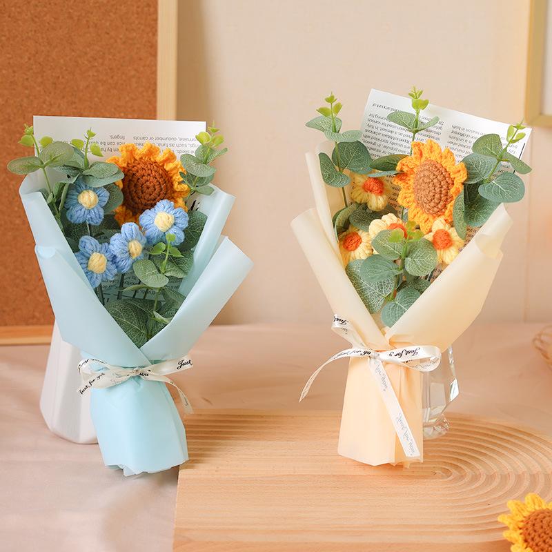Handmade Knitted Sunflower & Rose Bouquet - Teacher's Day & Graduation Gift