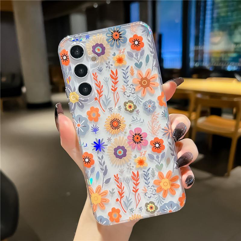 Suitable for Samsung S24 Ultra Mobile Phone Case S23 Laser Flower A55/A15 Electroplated Imd Double Sided Coating Cover