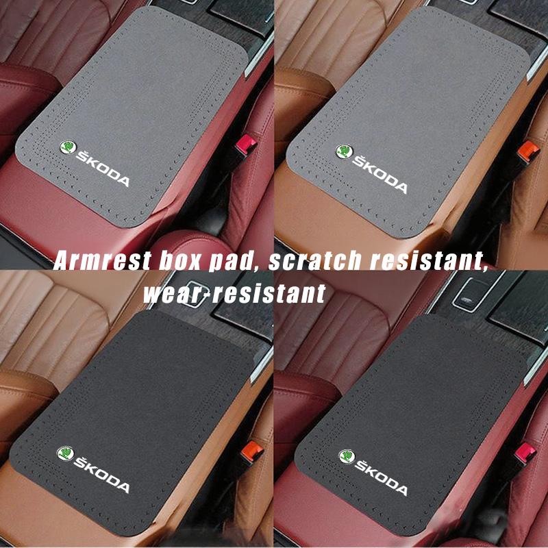 For Skoda Suede Car Armrest Box Pad Organizer Box Mats Auto Accessories Fabia 1 2 Octavia A7 RS MX95 Superb Rapid Yeti Karoq Vision
