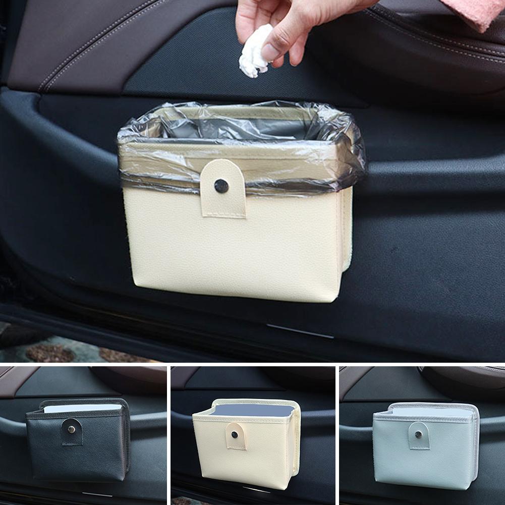 Foldable Car Trash Bin Leather Interior Storage Bag Garbage Bag Multi-functional Hanging Storage Bag Box Car Organizer Supplies