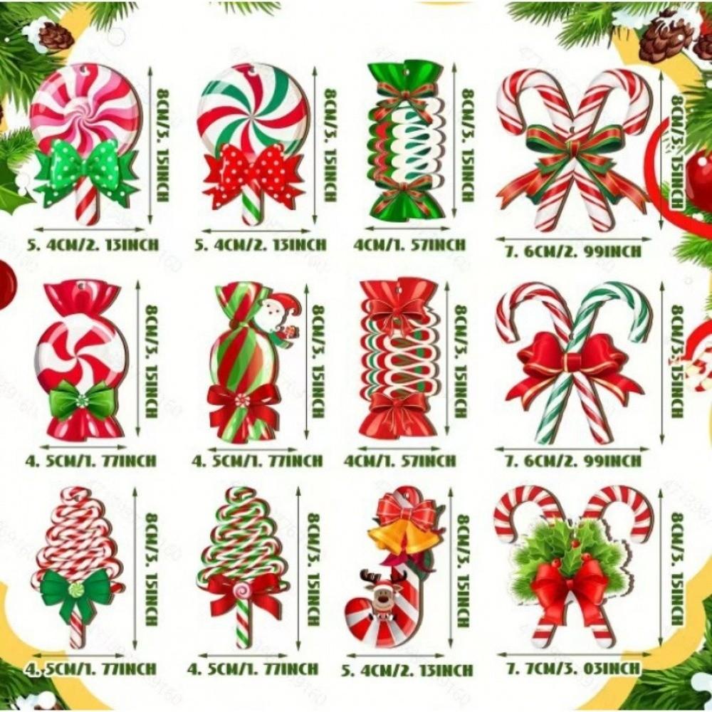 12/24Pcs Fun Wooden Christmas Tree Decoration Candy Cane Red Candy Cane Decoration DIY Hanging Hanging Ornaments Home Decor