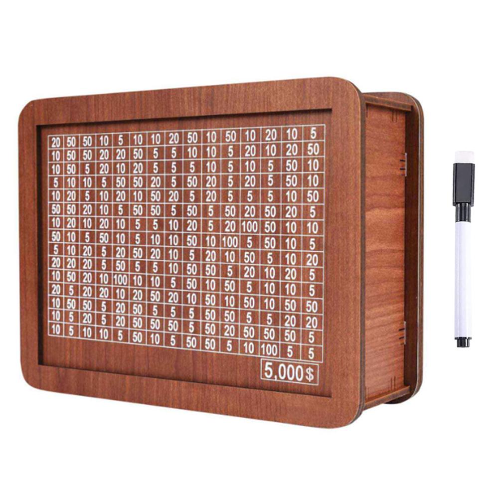 Piggy Bank with Savings Goal and Numbers Home Money Storage Box with Counter Wood Cash Coin Bank for Helping The Habit of Saving