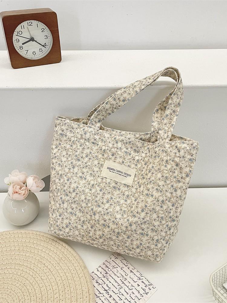 6343 Corduroy Floral Small Bento Handbag: Versatile Storage for Work, Shopping, and Outings.