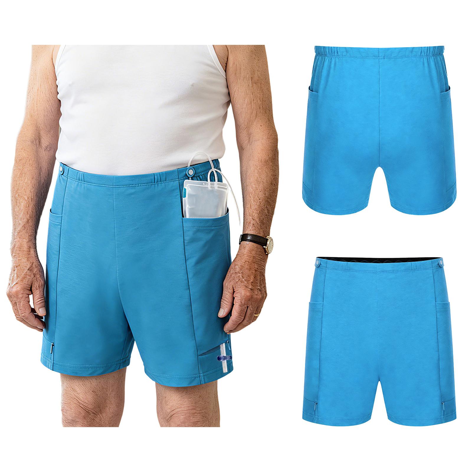 Aislor Adaptieve Urine-afvoerbroekjes voor Volwassenen Unisex Anti-slip Tailleband Ondergoed met Zakken voor Nefrostomiezak Comfort XS lichtblauwe kleur