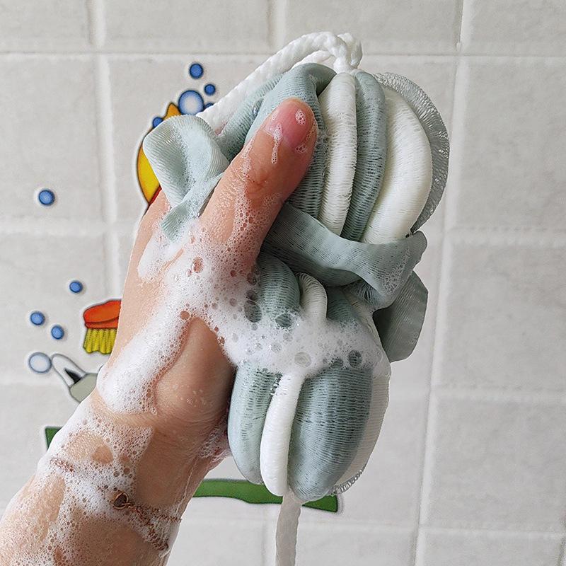 Large-sized Bath Sponge for Adults, Bath Towel for Scrubbing, Bath Flower with Pumpkin Shape, Stretchable Back Support Strip