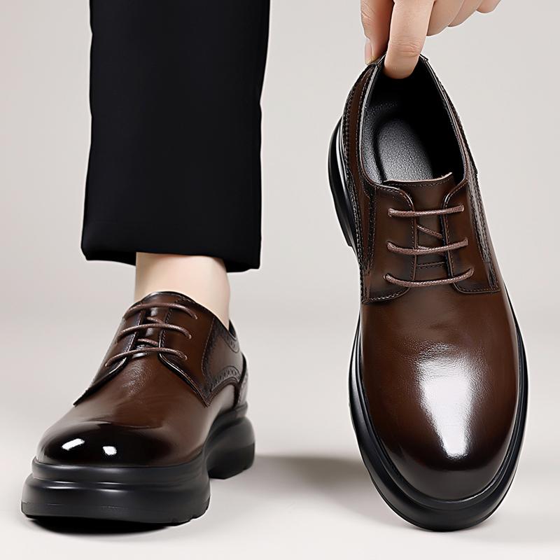 Fashion Business Casual Male Dress Shoes New Slip-Resistant Sole Flats Men's Leather Oxford Shoes Classic Lace-Up Formal Dress Shoes