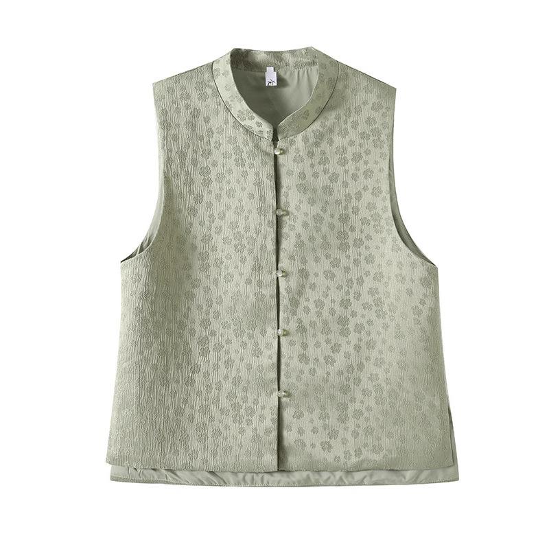 Retro Buckle Green Vest Female 2025 Jacquard Mori Zen Improvement