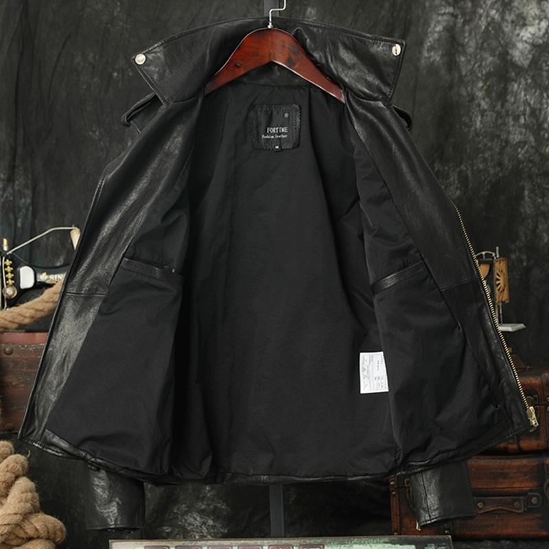 New Italian Wax Dyed Vegetable Tanned Sheepskin Motorcycle Jacket Vintage J24 Cross Zip Real Leather Biker Coat Men