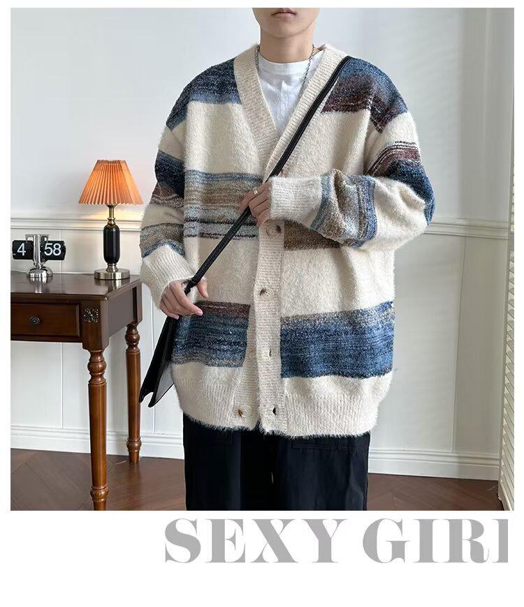 Autumn Men's Striped Gradient Cardigan Sweater