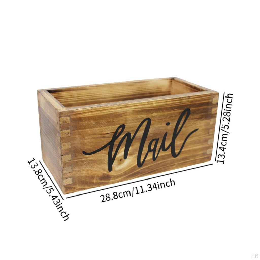 Wood Mail Box Storage Holder Letter Desk Organizer Rustic Basket Tabletop Mailbox for Home