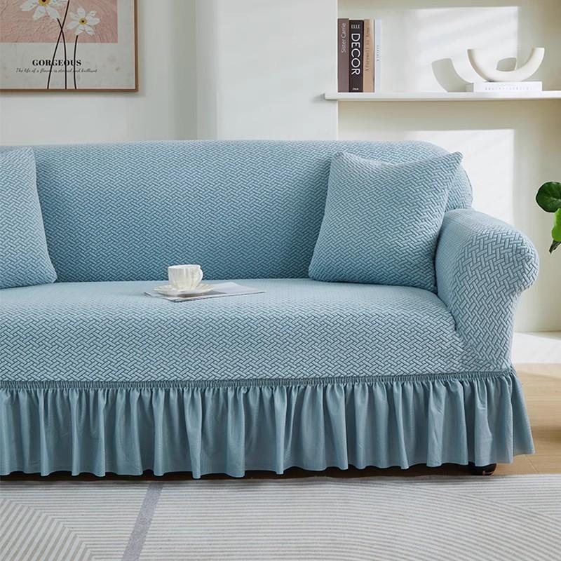 New Skirted Sofa Cover All Purpose  Four Season Anti Cat Scratch  Straight Row Three Seat Sofa Cover Cloth